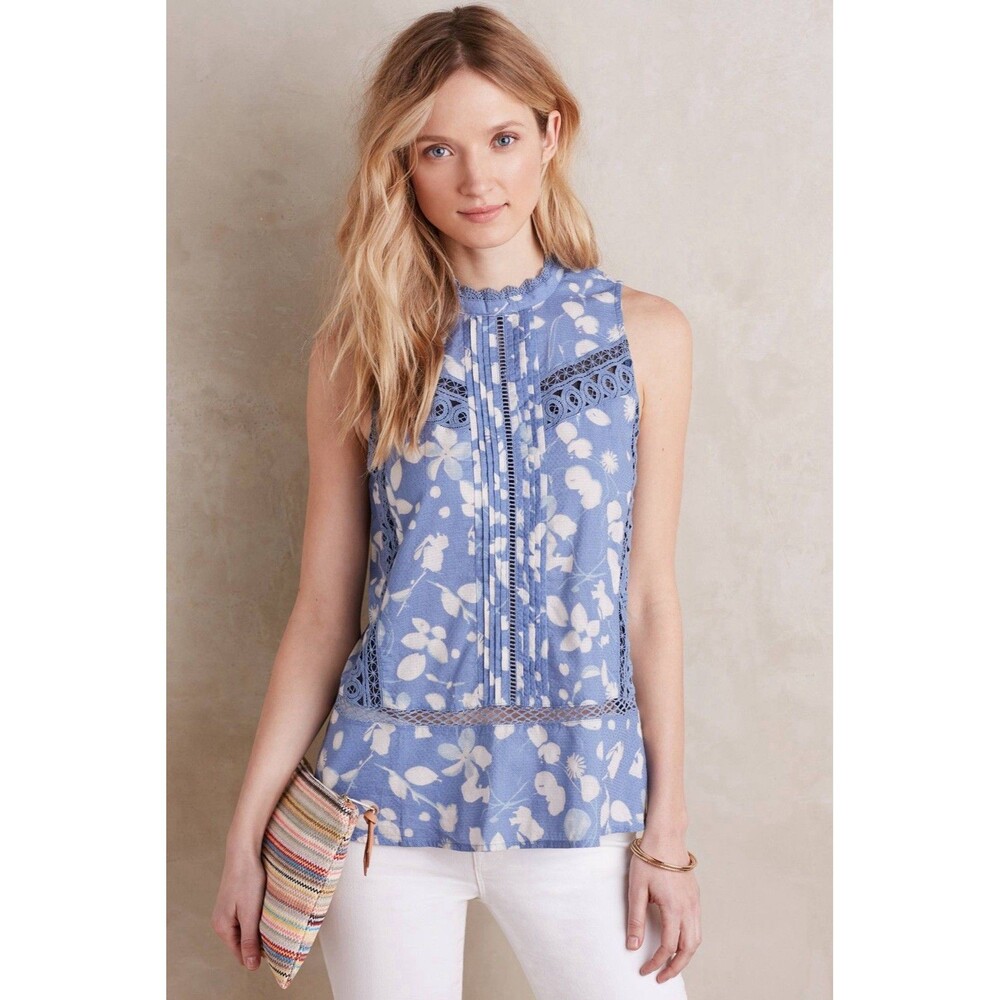Anthropologie Vanessa Virginia Womens 8 Floral Lace Swing Tank Blouse Feminine
